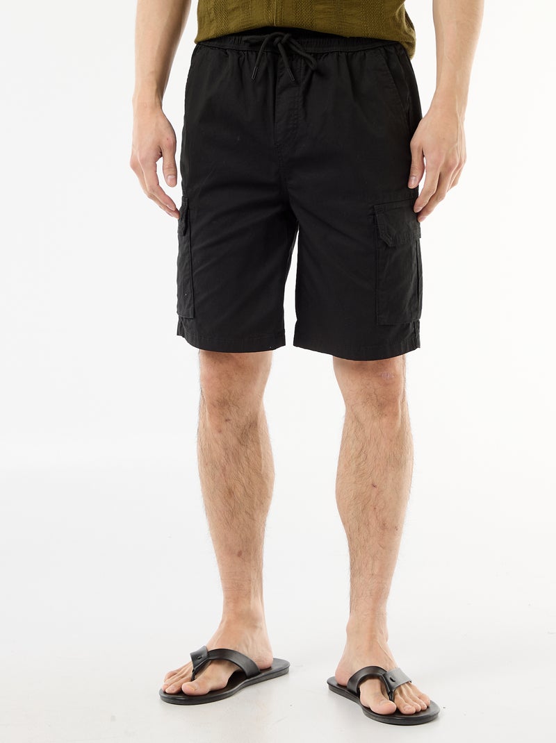 Bermuda chino em popeline com bolsos de aba Preto - Kiabi