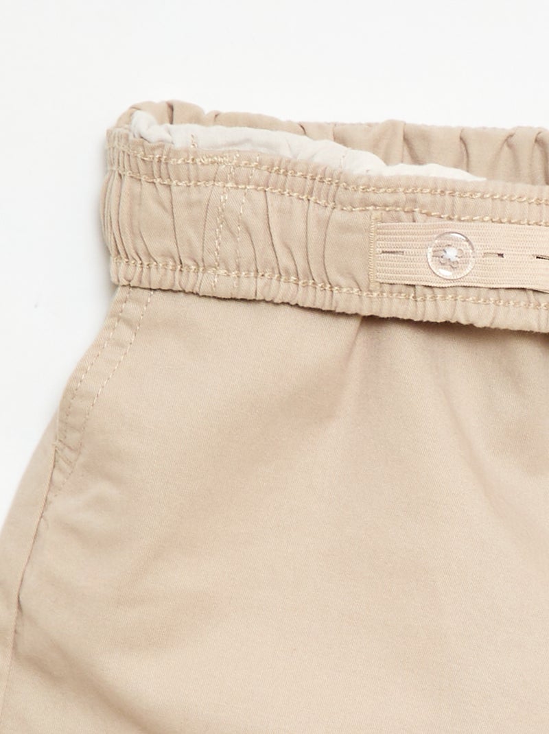Bermuda chino liso com cordões de ajuste Bege - Kiabi