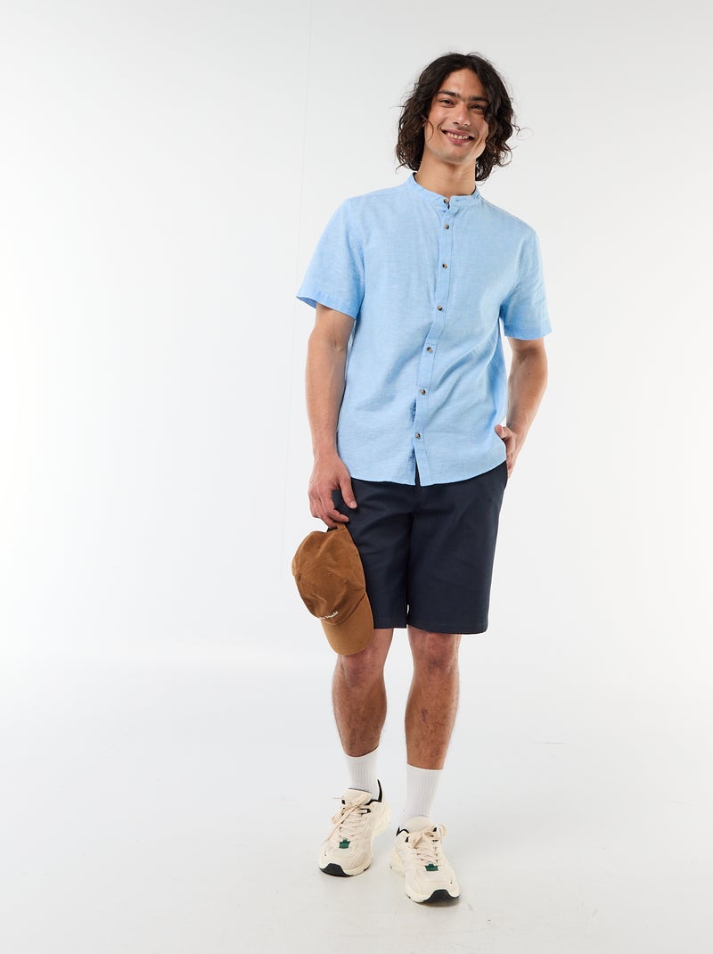 Bermuda chino liso em dobby Azul - Kiabi
