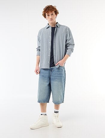 Bermuda comprido de ganga em algodão