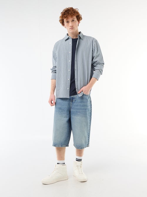 Bermuda comprido de ganga em algodão - Kiabi