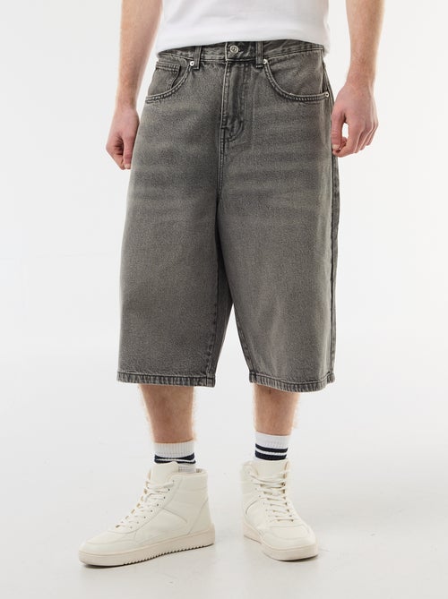 Bermuda comprido de ganga em algodão - Kiabi