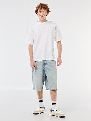 Bermuda de ganga baggy em algodão