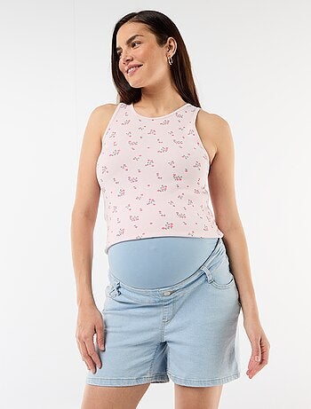 Bermuda de ganga de cintura alta de maternidade