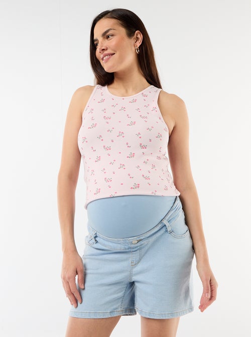 Bermuda de ganga de cintura alta de maternidade - Kiabi