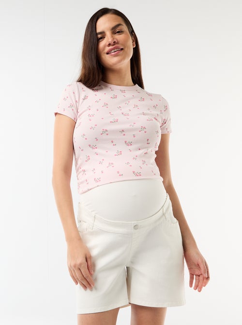 Bermuda de ganga de cintura alta de maternidade - Kiabi