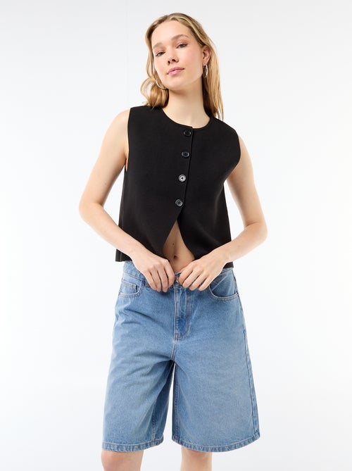 Bermuda de ganga de cintura subida - Kiabi