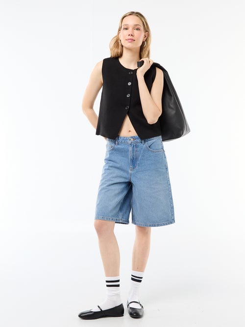 Bermuda de ganga de cintura subida - Kiabi