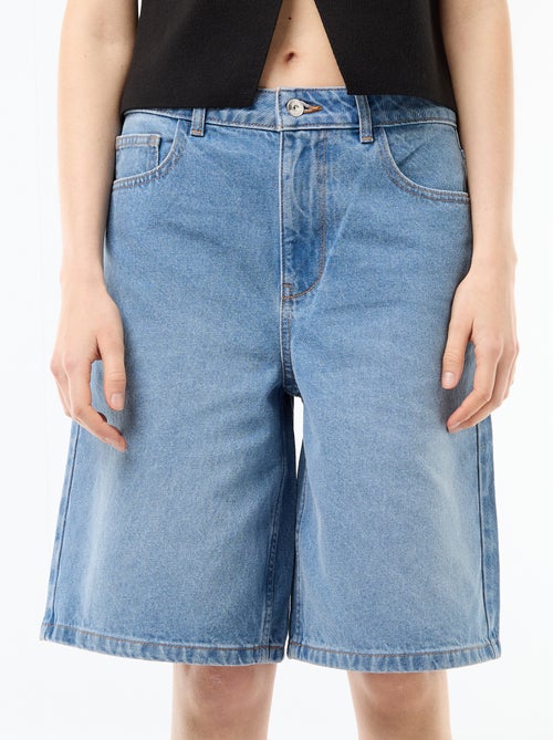 Bermuda de ganga de cintura subida - Kiabi