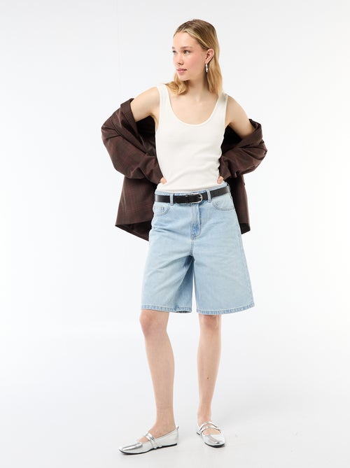 Bermuda de ganga de cintura subida - Kiabi