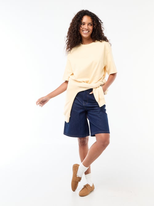 Bermuda de ganga de cintura subida - Kiabi