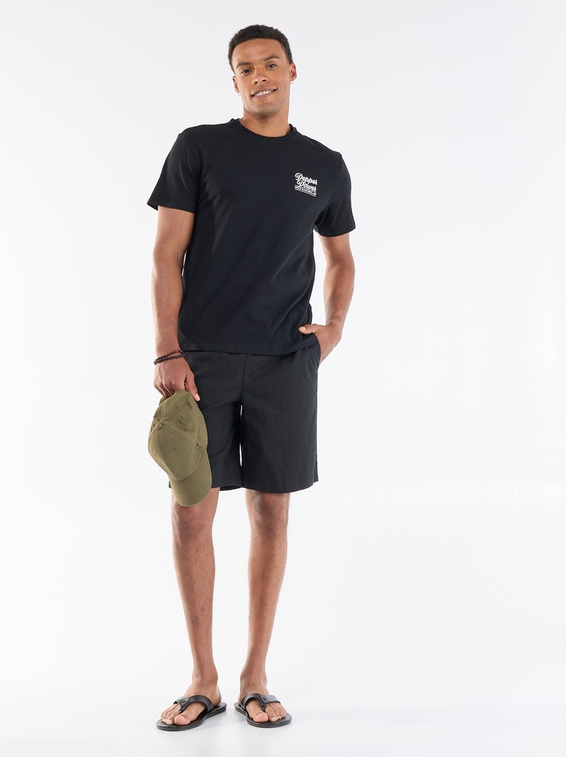Bermuda em linho misturado Preto - Kiabi