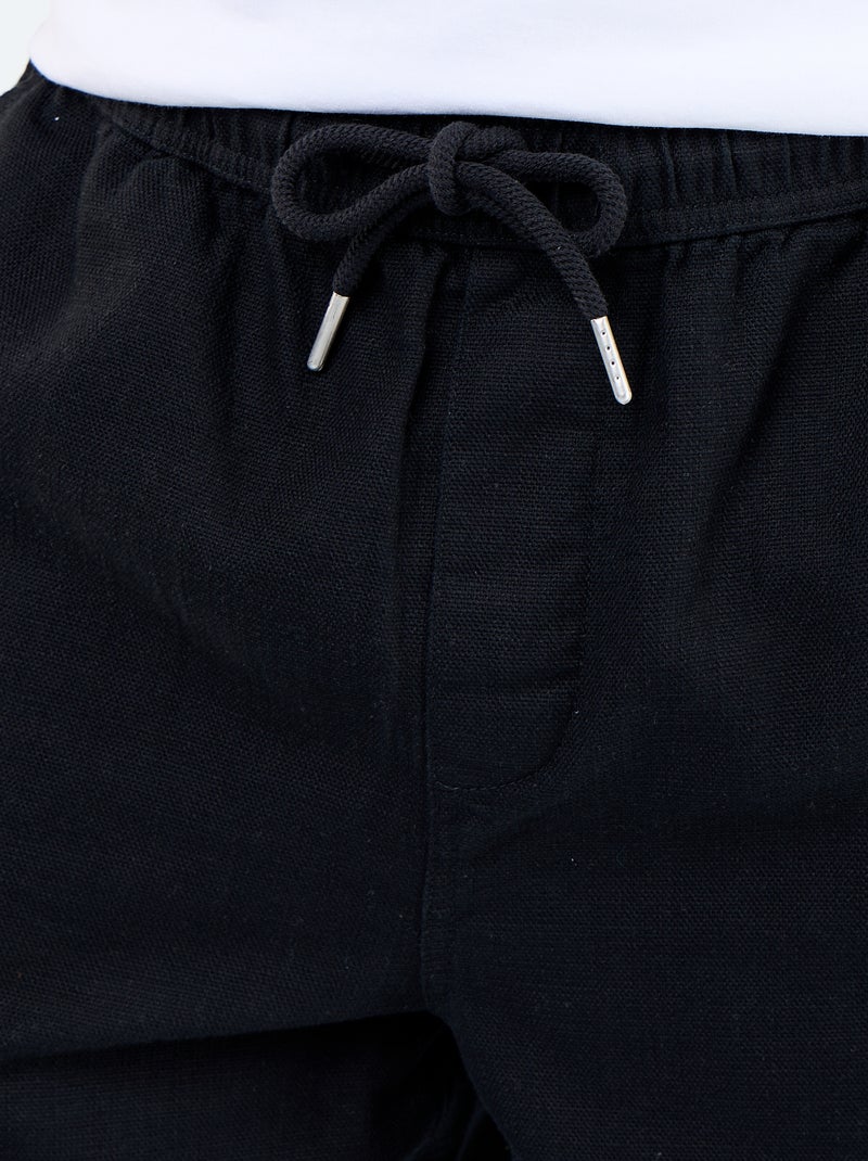 Bermuda em moletão leve com cordões de ajuste Preto - Kiabi