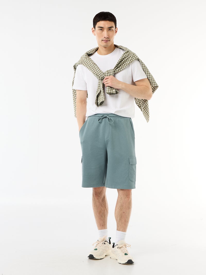 Bermuda em moletom leve com bolsos com aba Azul - Kiabi