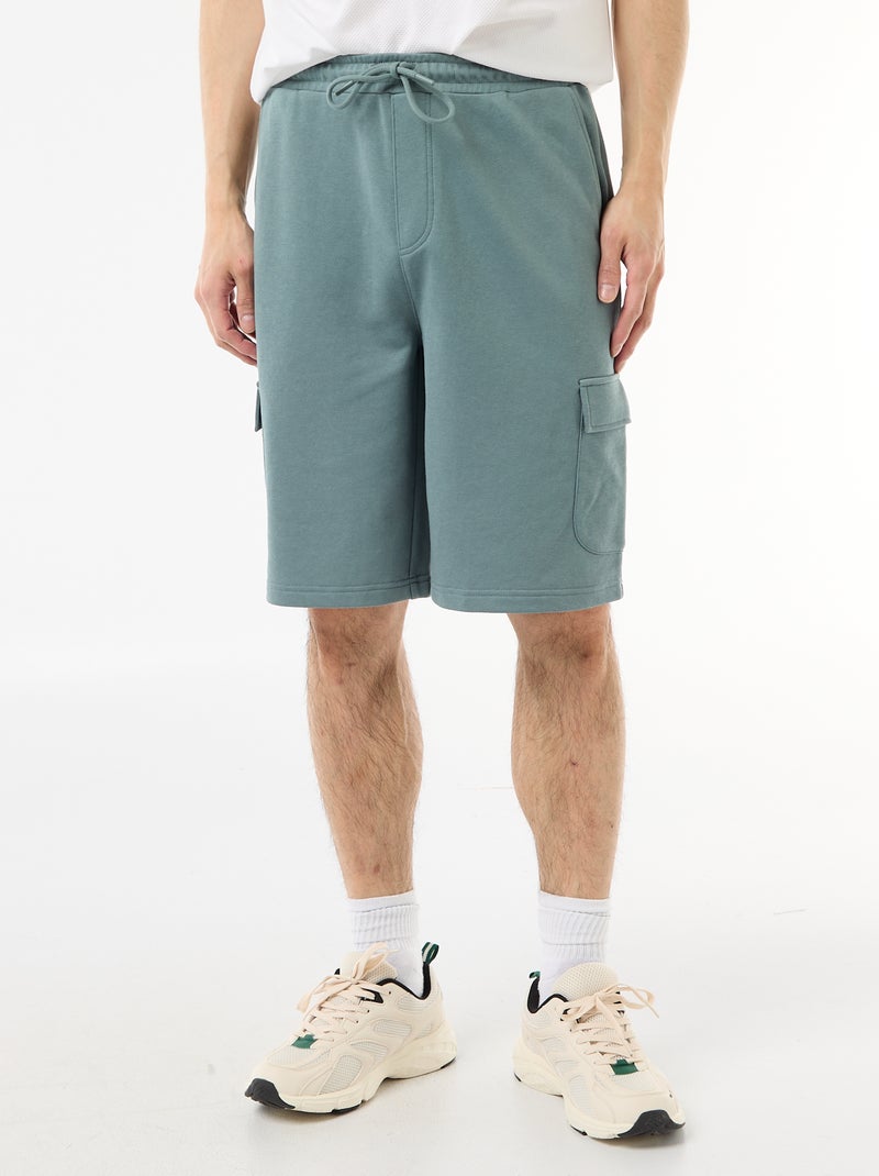 Bermuda em moletom leve com bolsos com aba Azul - Kiabi