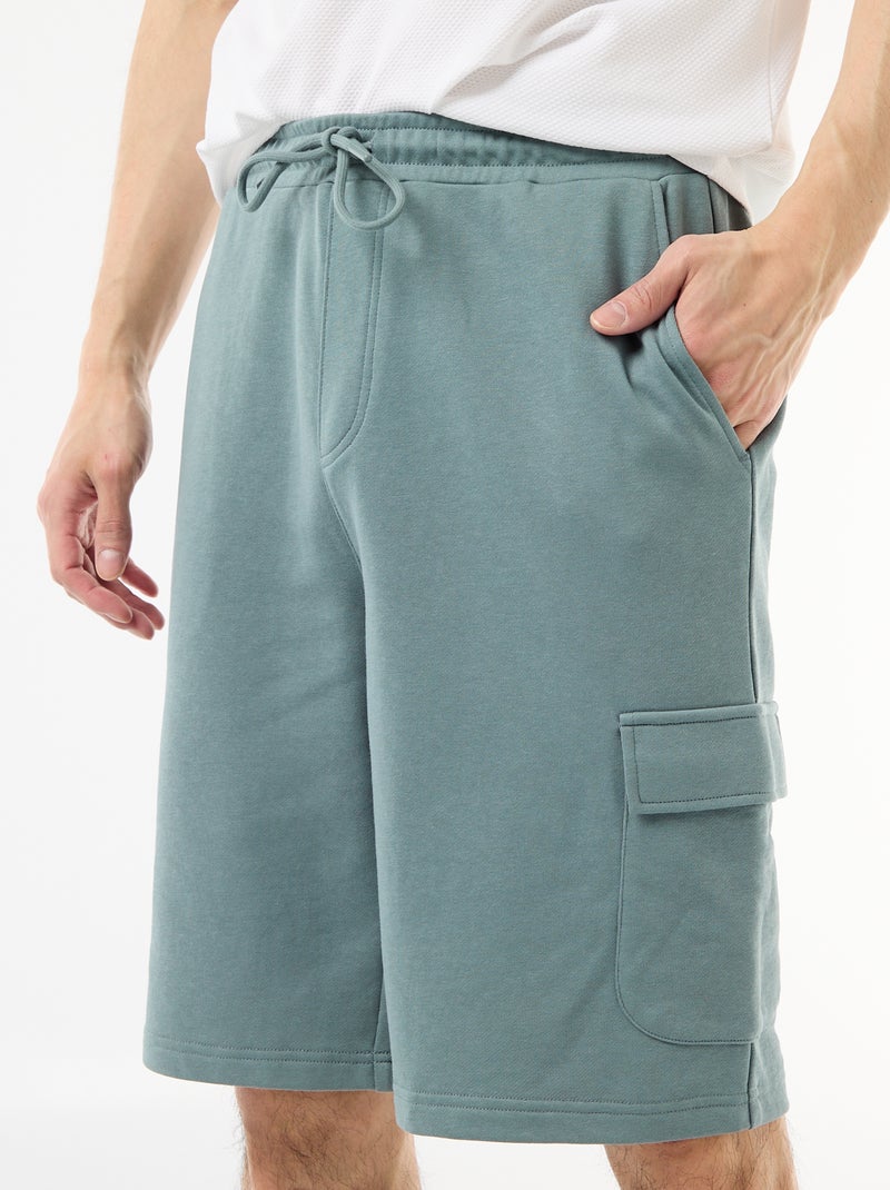 Bermuda em moletom leve com bolsos com aba Azul - Kiabi