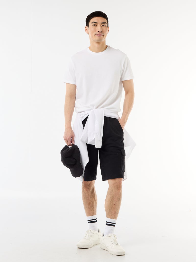 Bermuda em moletom leve com bolsos com aba Preto - Kiabi