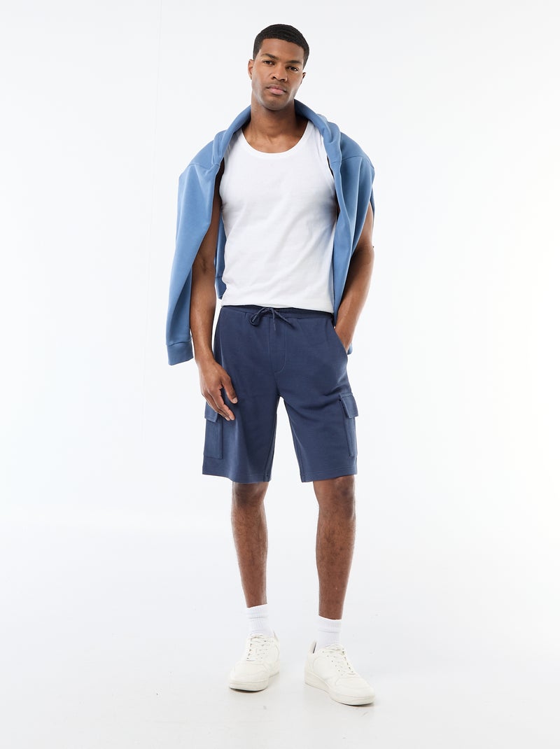 Bermuda em piqué de algodão com múltiplos bolsos Azul - Kiabi