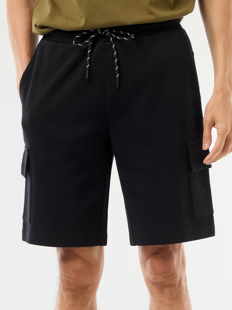 Bermuda em piqué de algodão com múltiplos bolsos Preto - Kiabi