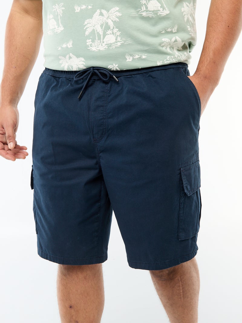 Bermuda em sarja com multibolsos Azul - Kiabi