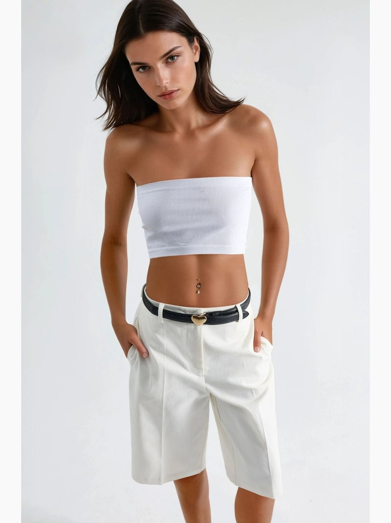 Bermuda straight fit (sem cinto) hiccup Branco - Kiabi