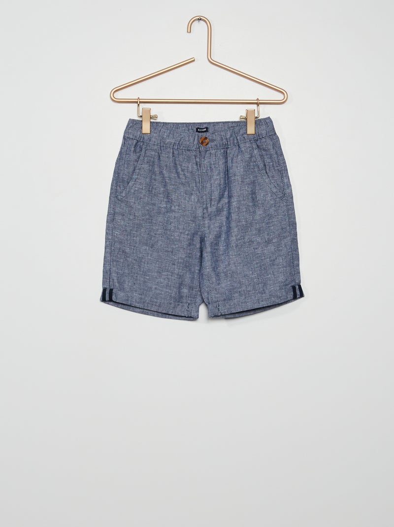 Bermudas a direito de linho Azul Cambray - Kiabi