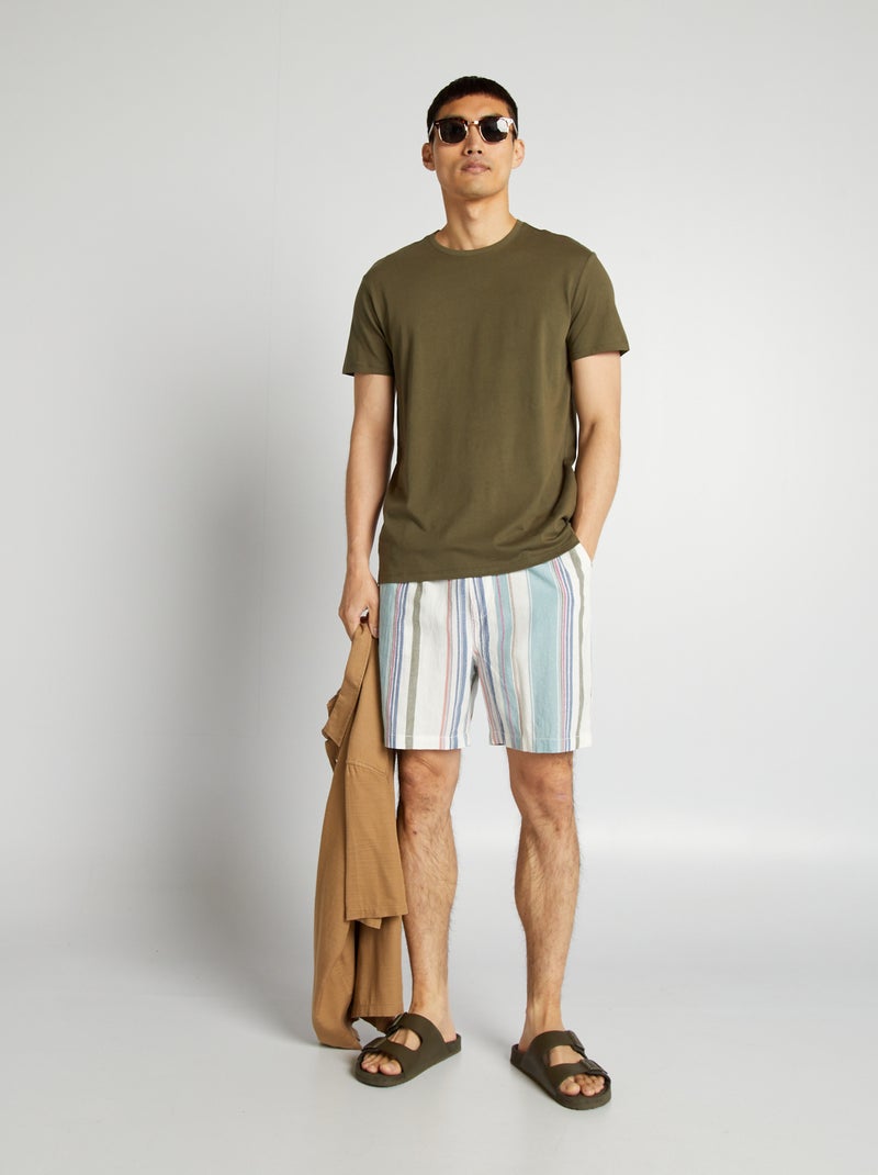Bermudas às riscas e cintura elástica AZUL - Kiabi