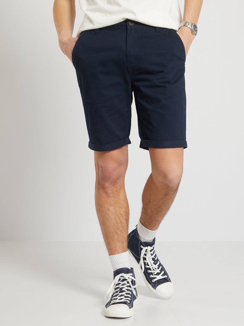 Bermudas chino em sarja de puro algodão Azul Marinho - Kiabi