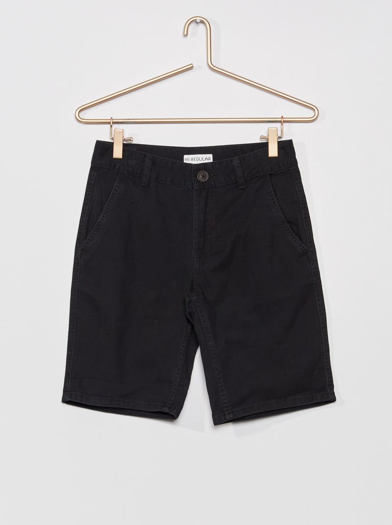Bermudas chino em sarja de puro algodão Preto - Kiabi