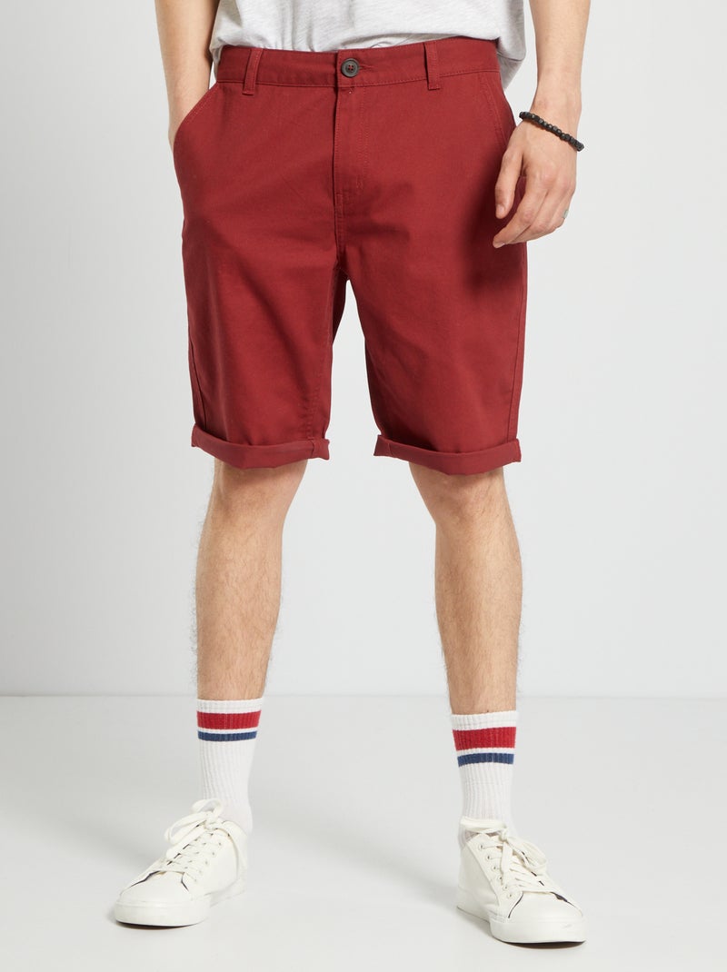 Bermudas chino em sarja de puro algodão VERMELHO - Kiabi