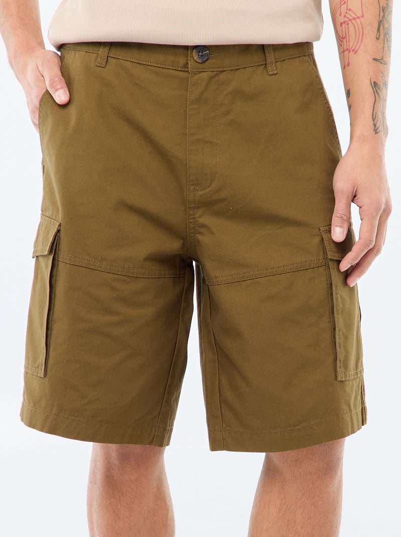 Bermudas chino em sarja lisa com vários bolsos Caqui - Kiabi