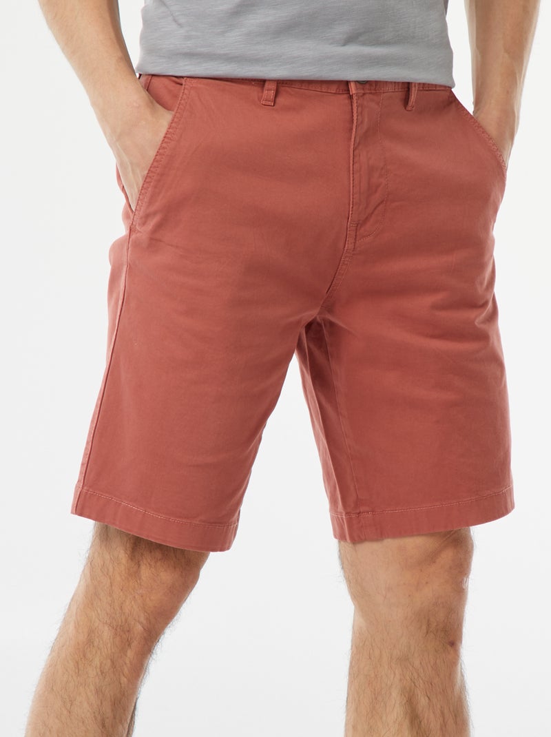 Bermudas chino em sarja lisa Rosa - Kiabi