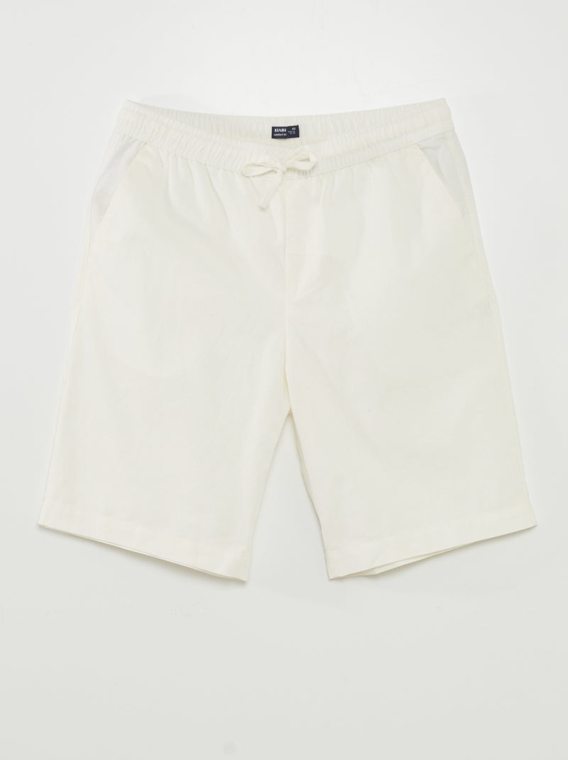Bermudas chino largas com linho Branco - Kiabi
