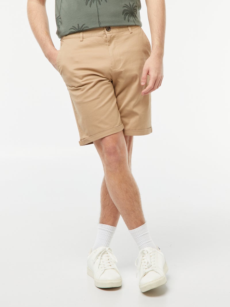 Bermudas cirte chino com dobra na base BEGE - Kiabi