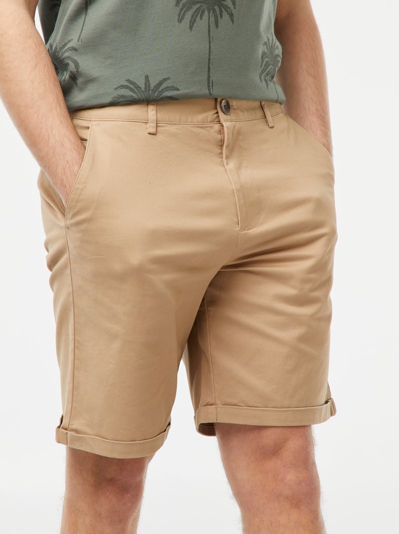 Bermudas cirte chino com dobra na base BEGE - Kiabi
