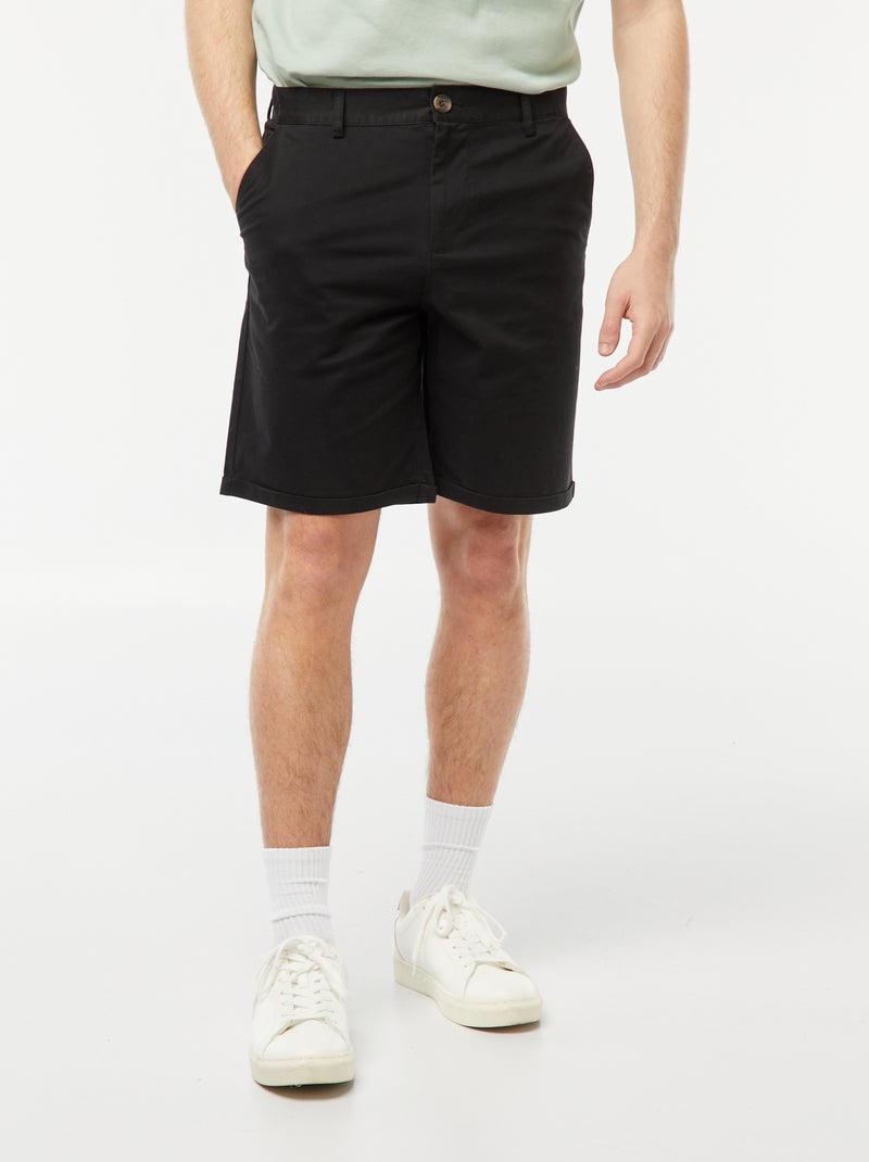 Bermudas cirte chino com dobra na base Preto - Kiabi