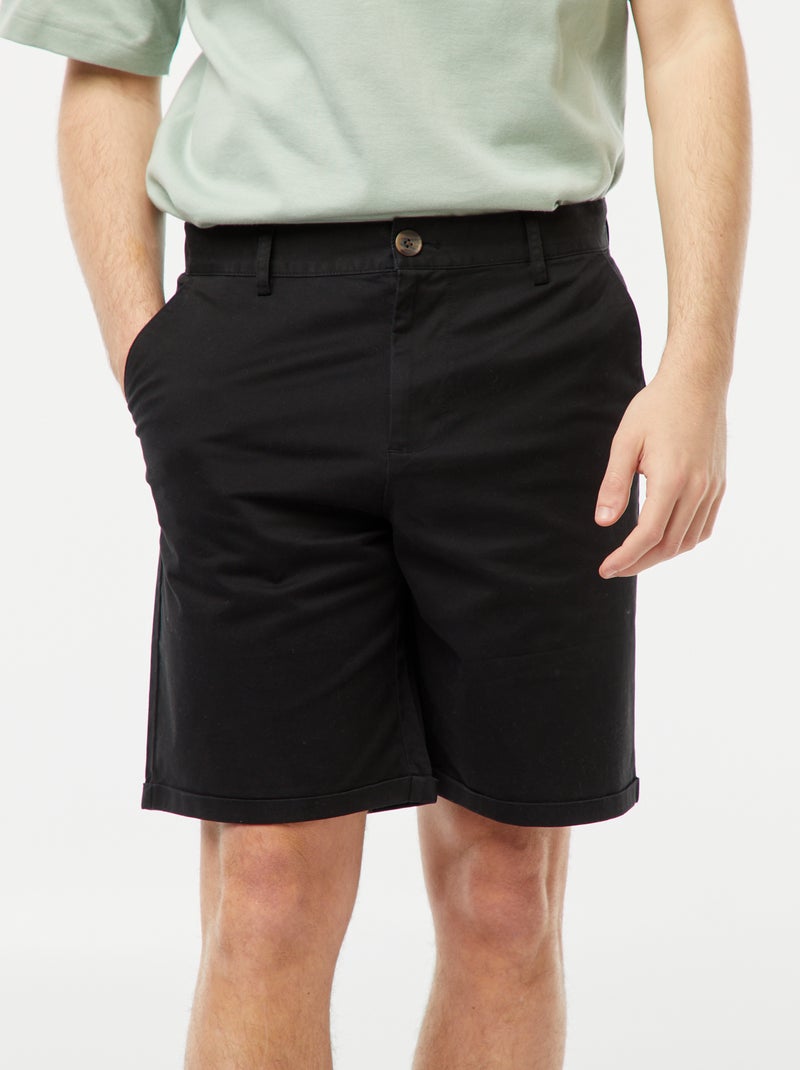 Bermudas cirte chino com dobra na base Preto - Kiabi