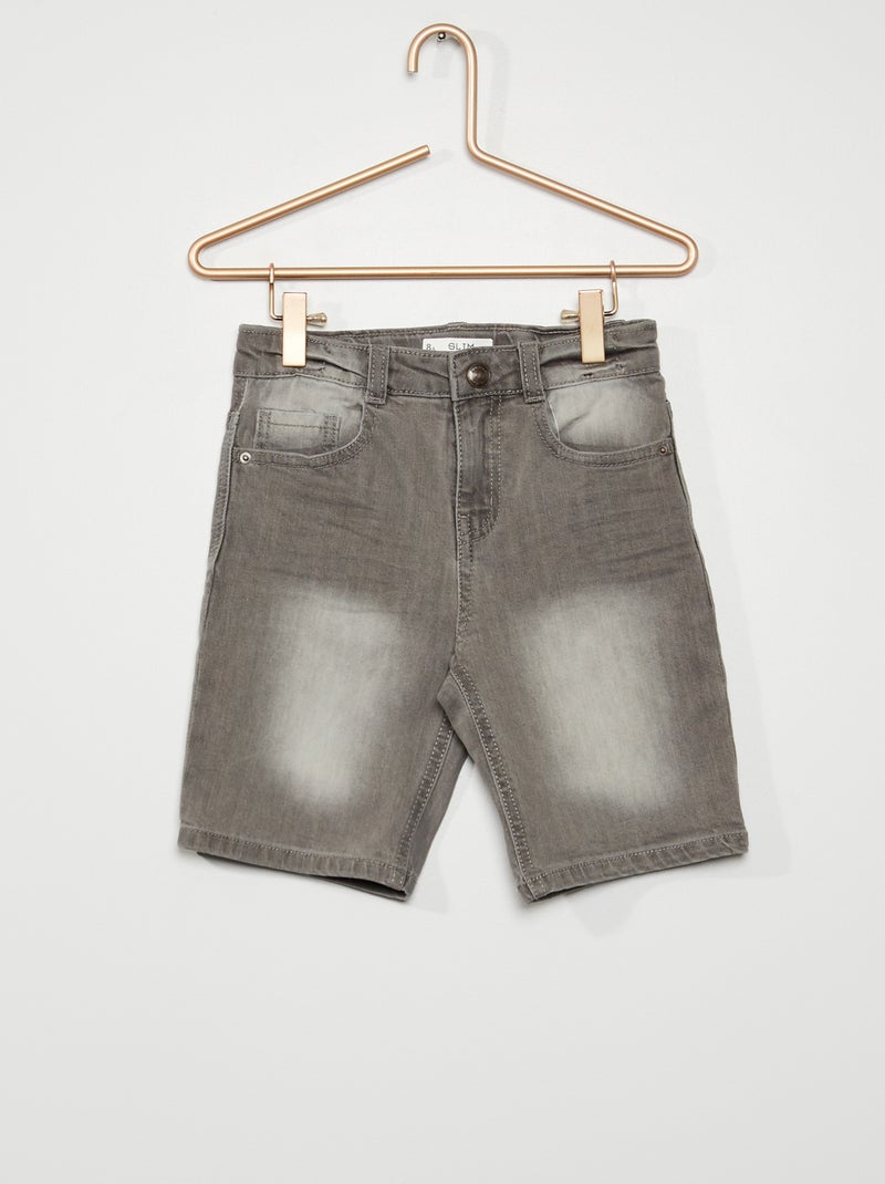Bermudas com corte slim de ganga CINZA - Kiabi