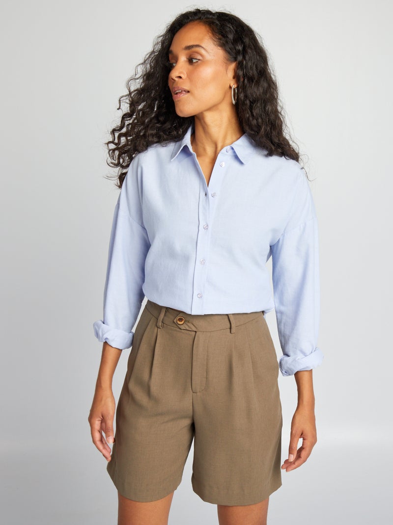 Bermudas com pinças com cintura subida CAQUI - Kiabi