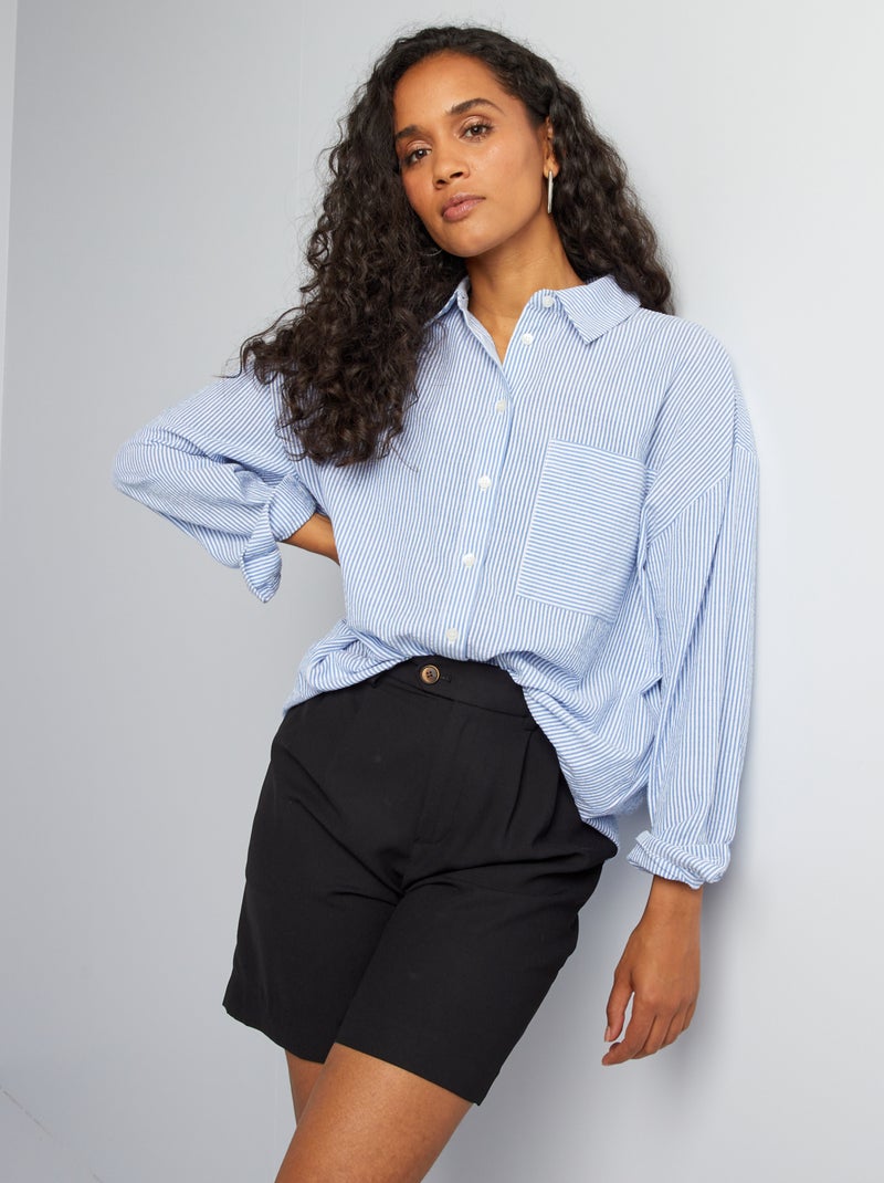 Bermudas com pinças com cintura subida Preto - Kiabi