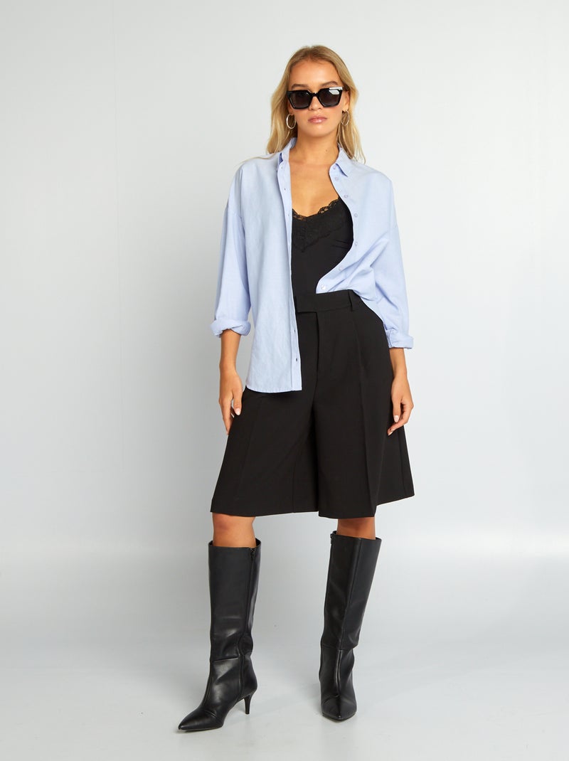 Bermudas com pinças com cintura subida Preto - Kiabi