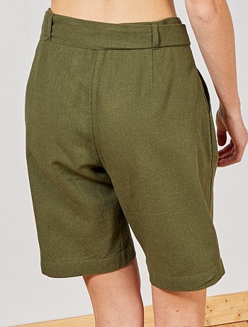 Bermudas com pinças efeito linho - Kiabi