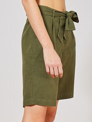 Bermudas com pinças efeito linho - Kiabi