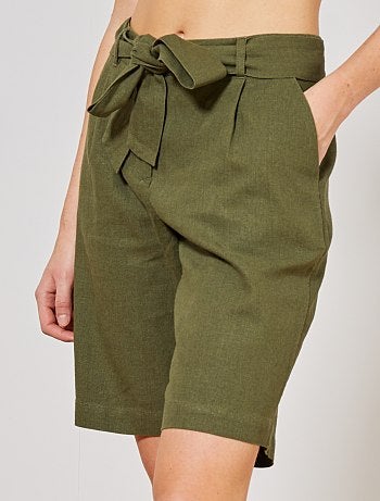 Bermudas com pinças efeito linho - Kiabi