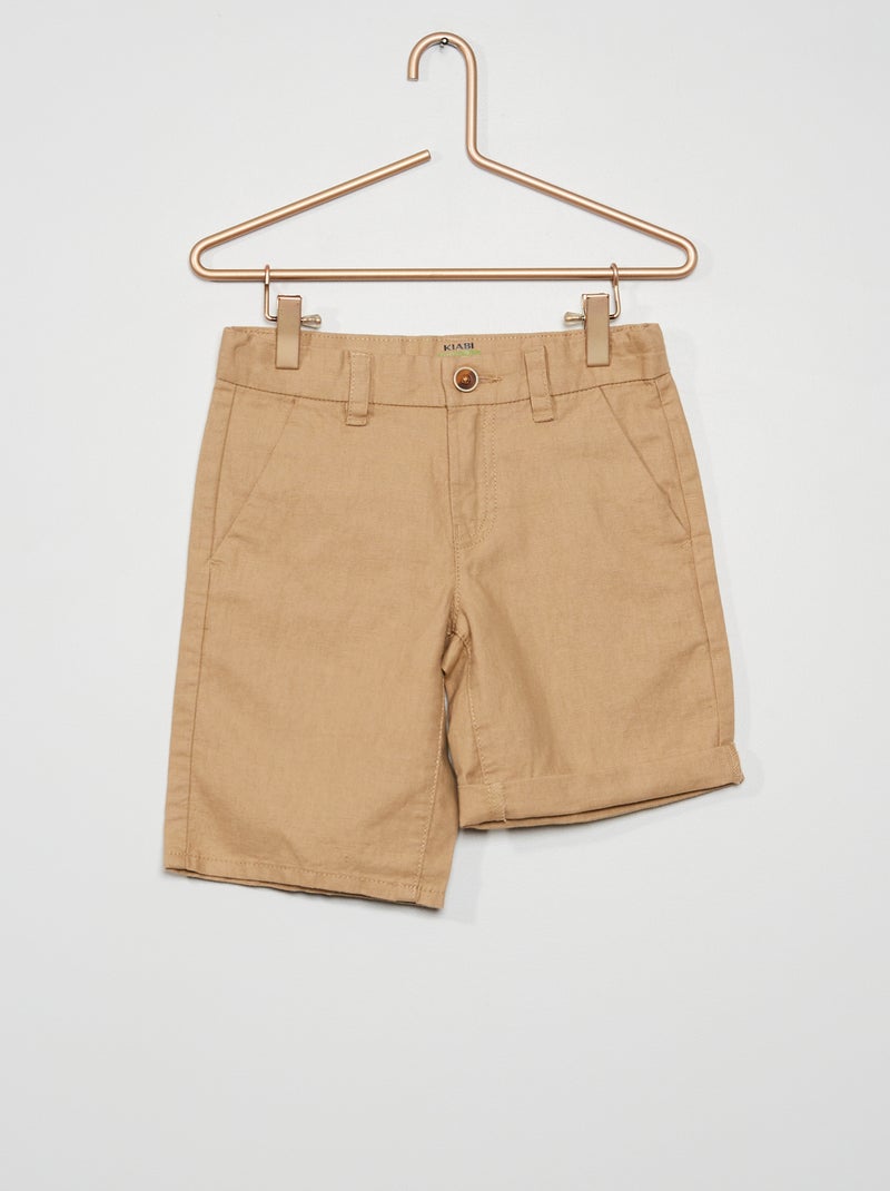 Bermudas de algodão e linho BEGE - Kiabi