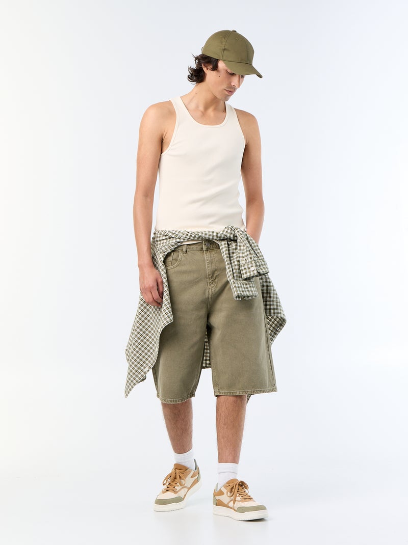 Bermudas de ganga com 5 bolsos Caqui - Kiabi