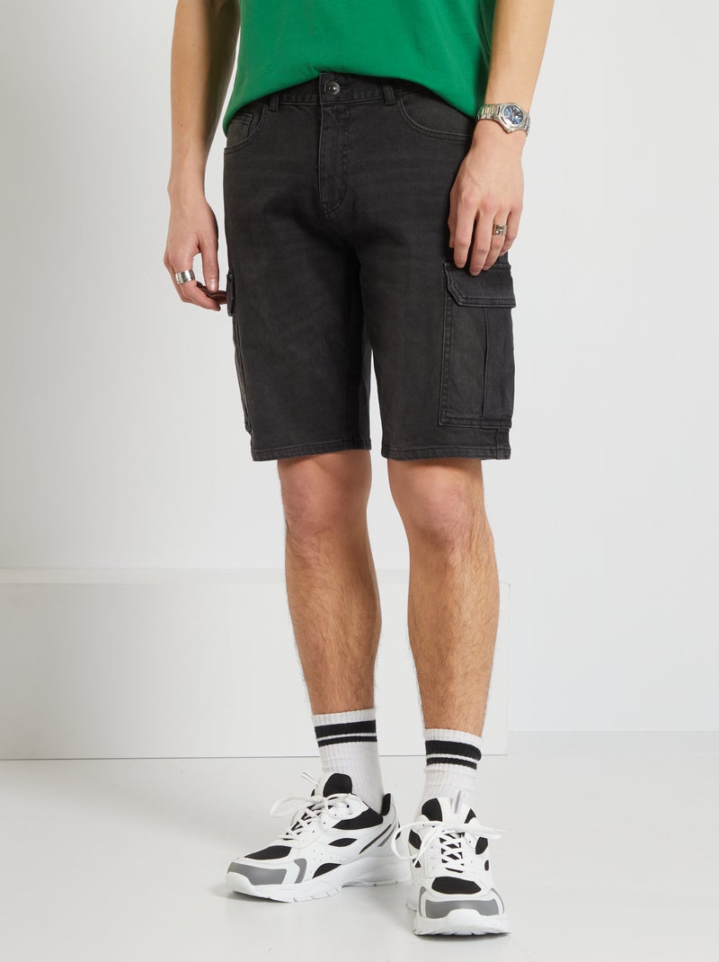Bermudas de ganga com bolsos cargo PRETO - Kiabi