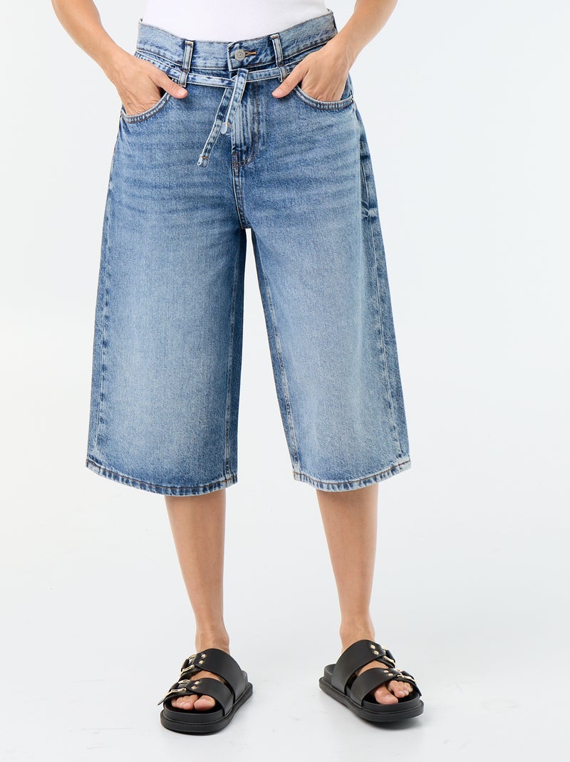 Bermudas de ganga com cinto de atar Azul - Kiabi