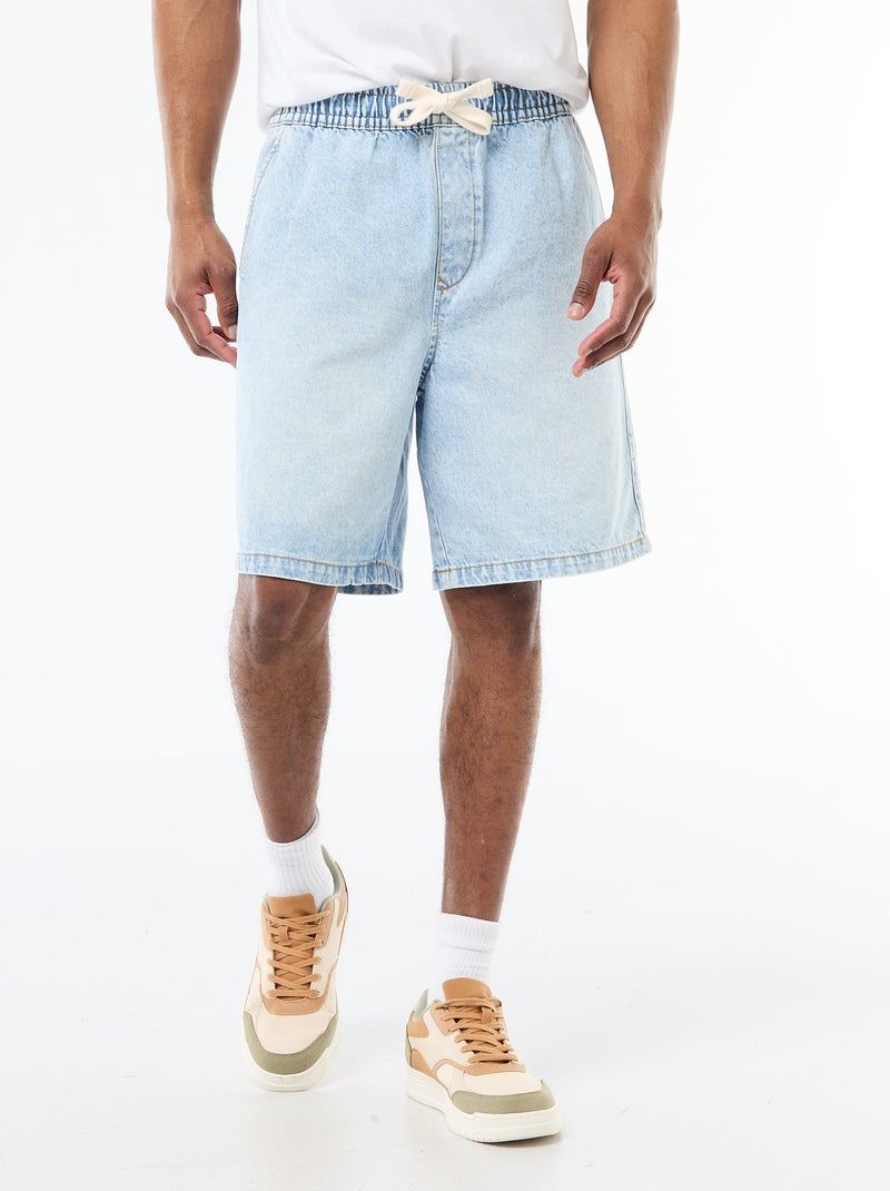 Bermudas de ganga com cintura elástica Azul - Kiabi