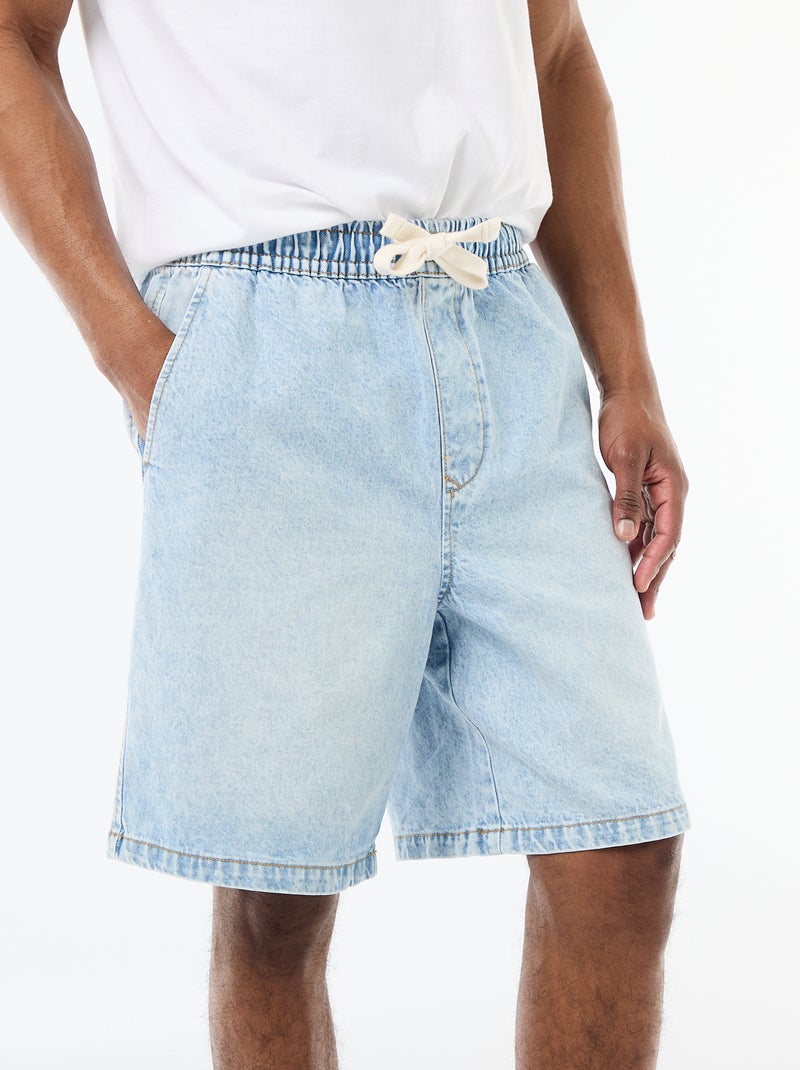 Bermudas de ganga com cintura elástica Azul - Kiabi
